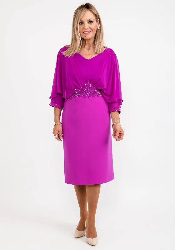 Crazy Deals Lizabella Applique Waist Pencil Midi Dress, Fuchsia