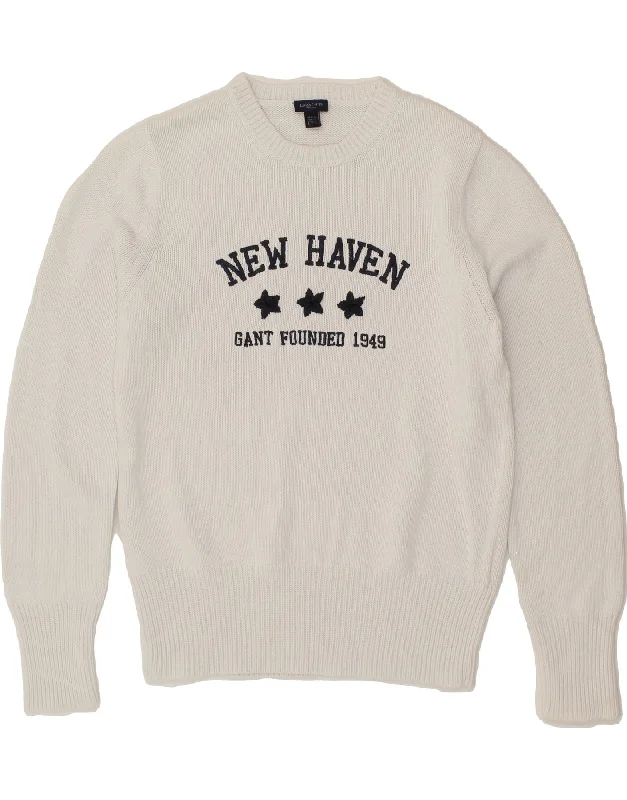 Take Advantage GANT Womens Graphic Crew Neck Jumper Sweater UK 18 XL White