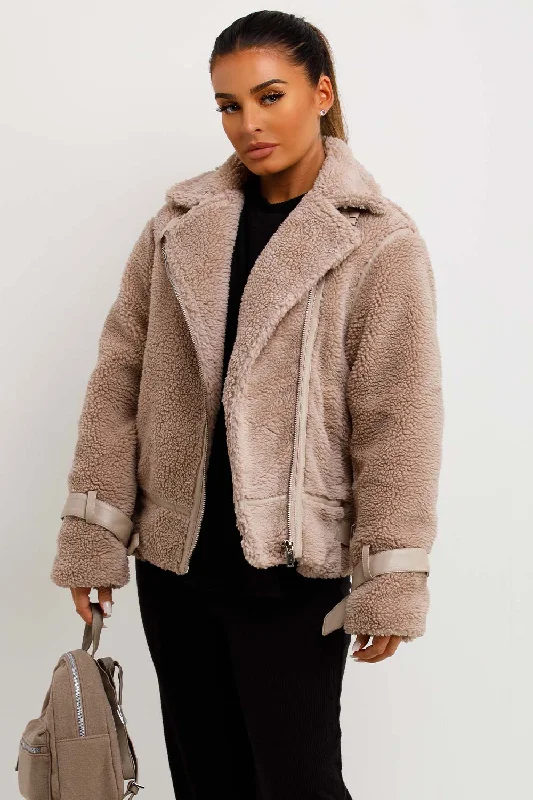 Fantastic Offers Teddy Aviator Jacket Beige