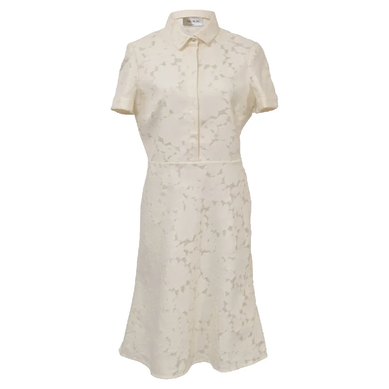 Exclusive Savings Valentino Garavani Midi Collared Floral Lace Dress in White Cotton