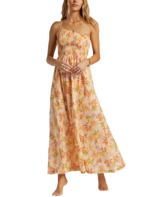 Special Savings Warmer Days One Shoulder Maxi Dress In Peach Whip