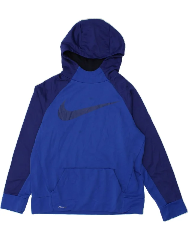 NIKE Womens Dri Fit Graphic Hoodie Jumper UK 18 XL Navy Blue Colourblock