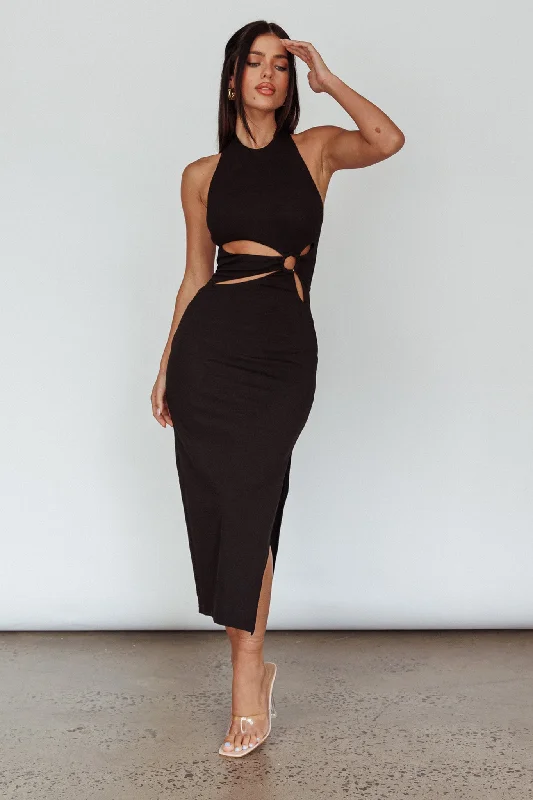 Act Fast Crystal Skies Cut-Out Feature Midi Dress Black