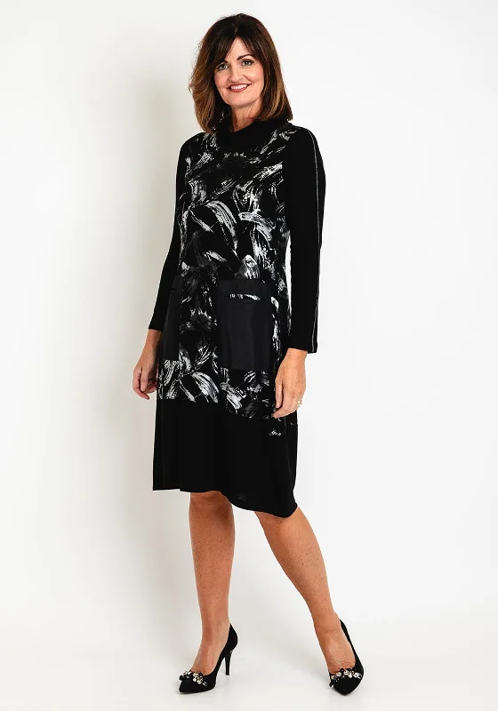 Dolcezza Shimmer Splatter Print Smock Dress, Black Silver