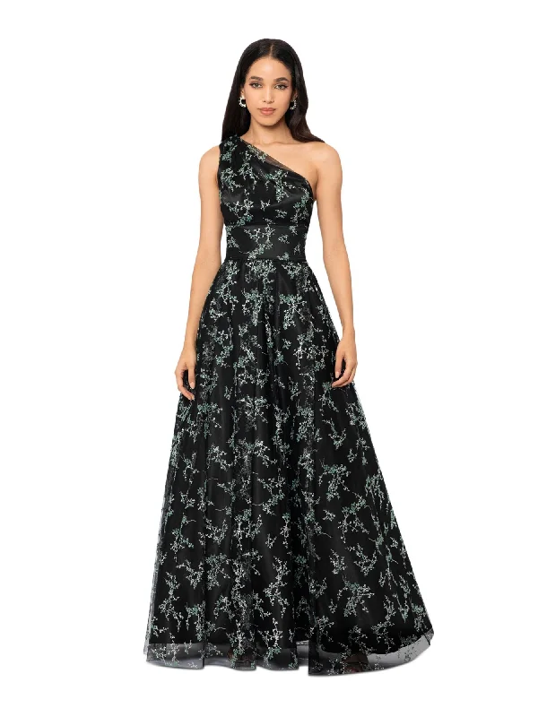 Huge Discounts BLONDIE NITES Womens Black Zippered Pleated Strappy Back Lined Sleeveless Asymmetrical Neckline Full-Length Formal Gown Dress