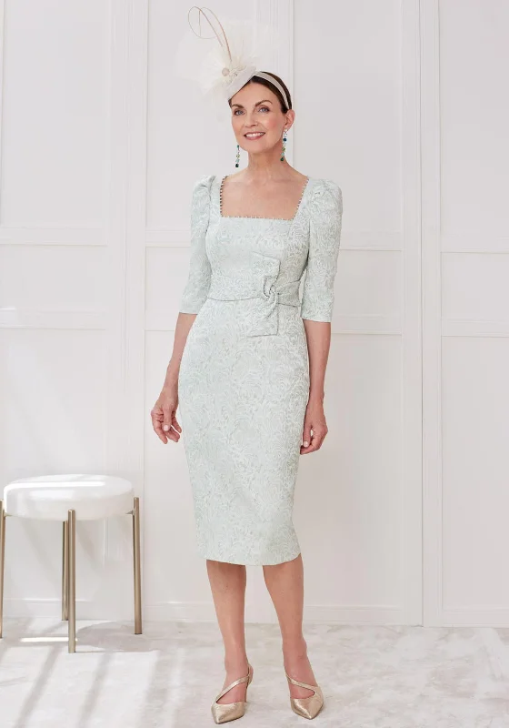 Discount Deals John Charles Jacquard Bow Waist Midi Dress, Pistachio