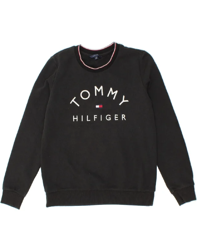 TOMMY HILFIGER Womens Graphic Sweatshirt Jumper UK 10 Small Black Cotton