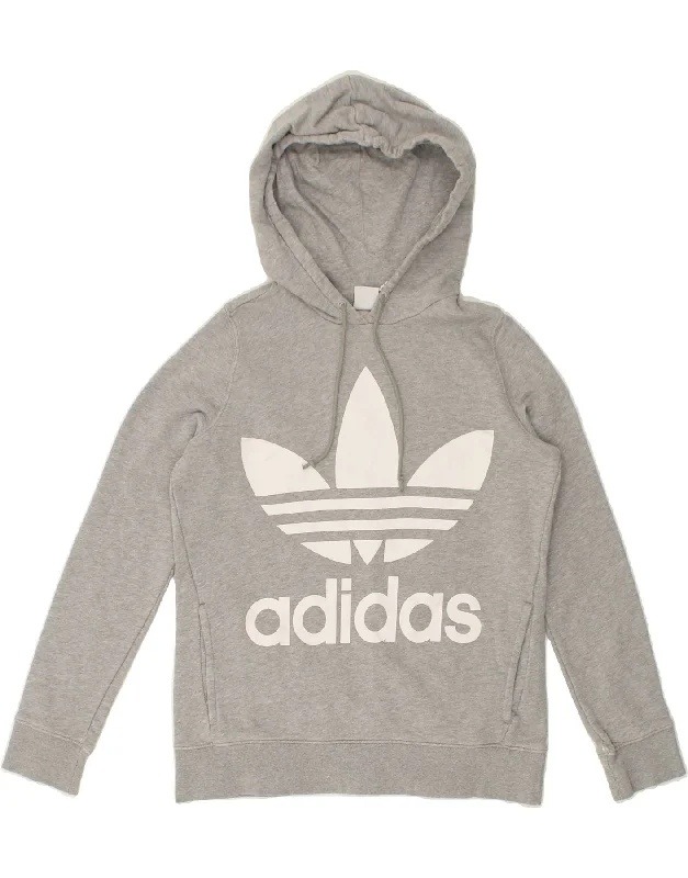 Weekend Deal ADIDAS Womens Graphic Hoodie Jumper UK 8 Small  Grey Cotton
