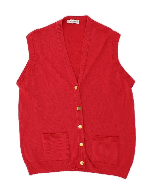 VINTAGE Womens Sleeveless Cardigan Sweater UK 14 Large Red Merino Wool