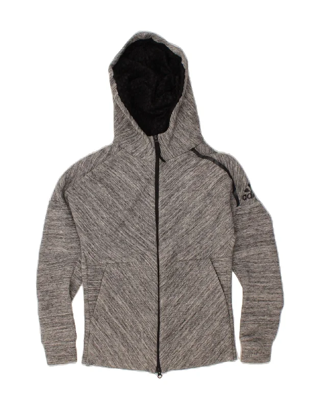 Price Drop Alert ADIDAS Womens Graphic Zip Hoodie Sweater UK 4/6 XS Grey Pinstripe Cotton