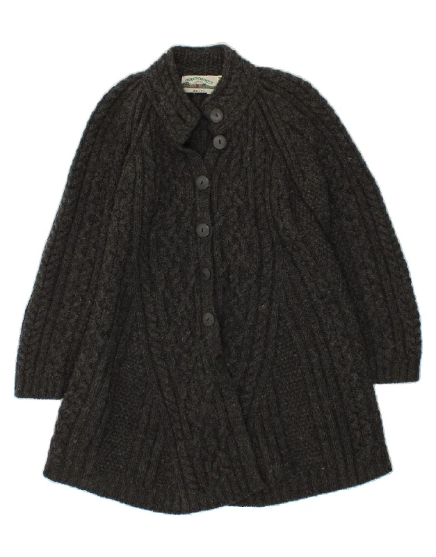 Deal Dash ARANCRAFTS Womens Longline Cardigan Sweater UK 12 Medium Grey Merino Wool