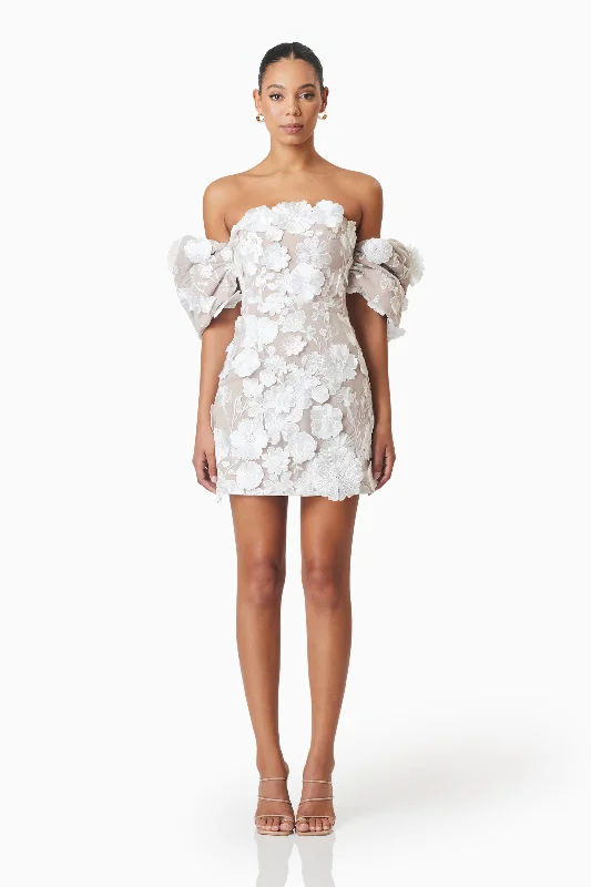 Members Only Perry Floral Embellished Mini Dress in White