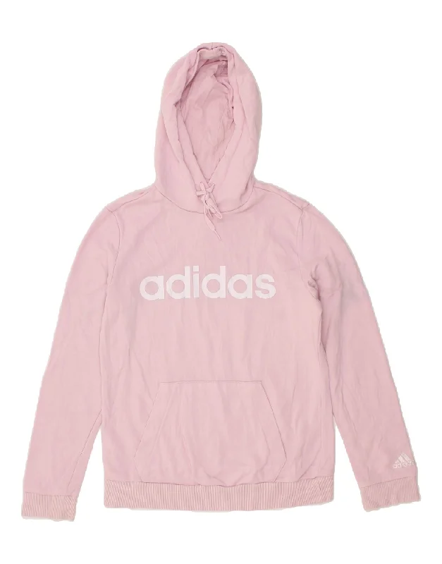 ADIDAS Womens Graphic Hoodie Jumper UK 8/10 Small Pink Cotton