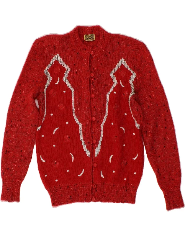 VINTAGE Womens Cardigan Sweater UK 14 Medium Red Flecked