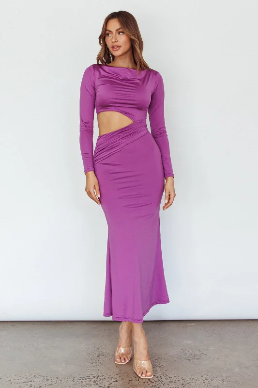 Rajah Long Sleeve Cut-Out Midi Dress Purple