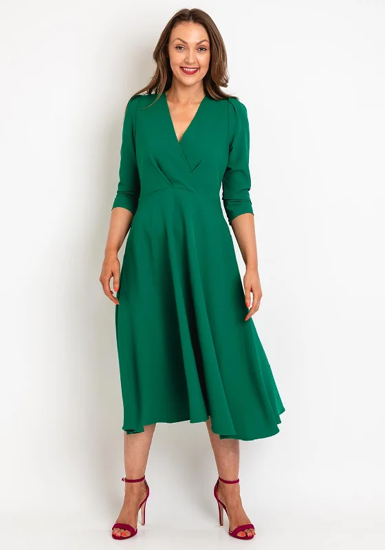 One-DAY Sale Castings V-Shape Neckline A-Line Dress, Green