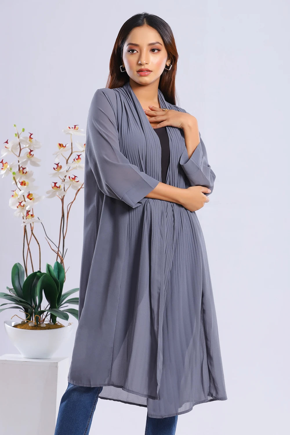 Take Advantage Pleated Long Shrug