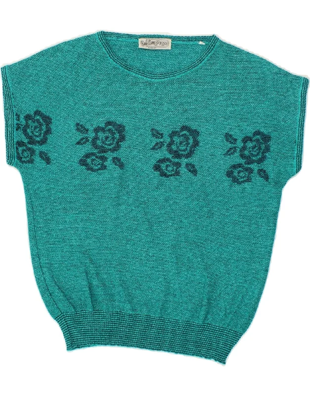 Online Only VINTAGE Womens Short Sleeve Boat Neck Jumper Sweater UK 14 Medium Green