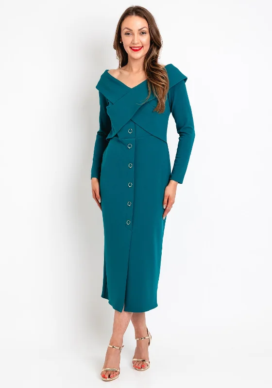 Doorbuster Deal Kameya Cross-Over Bodice Midi Dress, Green