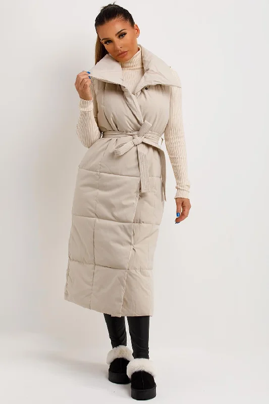 Year-End Sale Beige Duvet Padded Gilet Longline