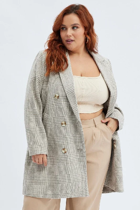 Camel Check Longline Coat Lined