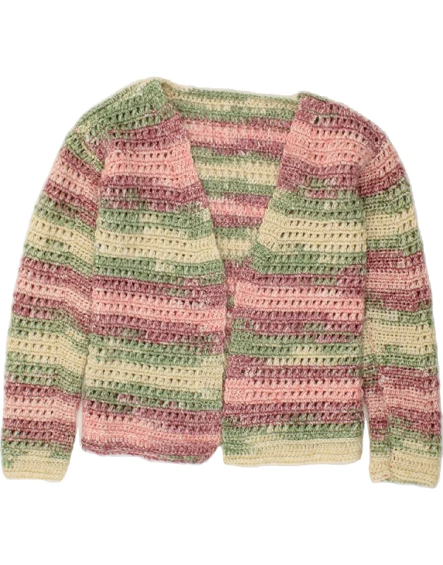 VINTAGE Womens Crop Cardigan Sweater UK 12 Medium Multicoloured Striped