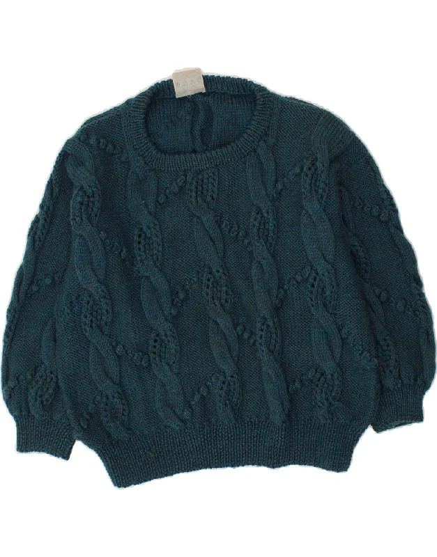 Don't Wait SHELEEN Womens Crew Neck Jumper Sweater UK 20 2XL Blue New Wool