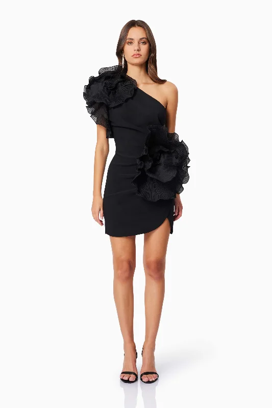 Super Deal Maya 3D Floral Cocktail Dress in Black