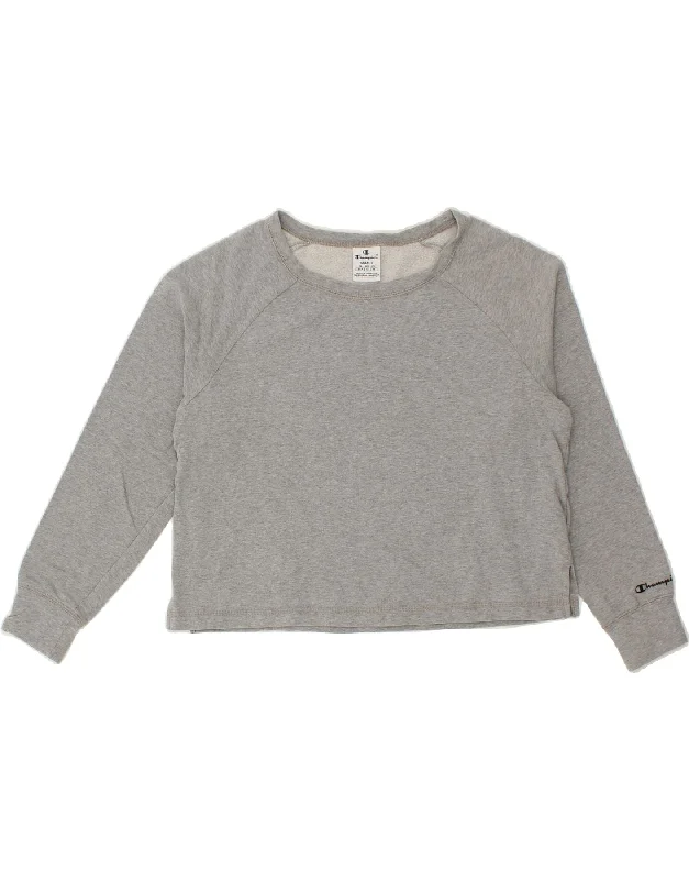 CHAMPION Womens Crop Sweatshirt Jumper UK 10 Small Grey Cotton