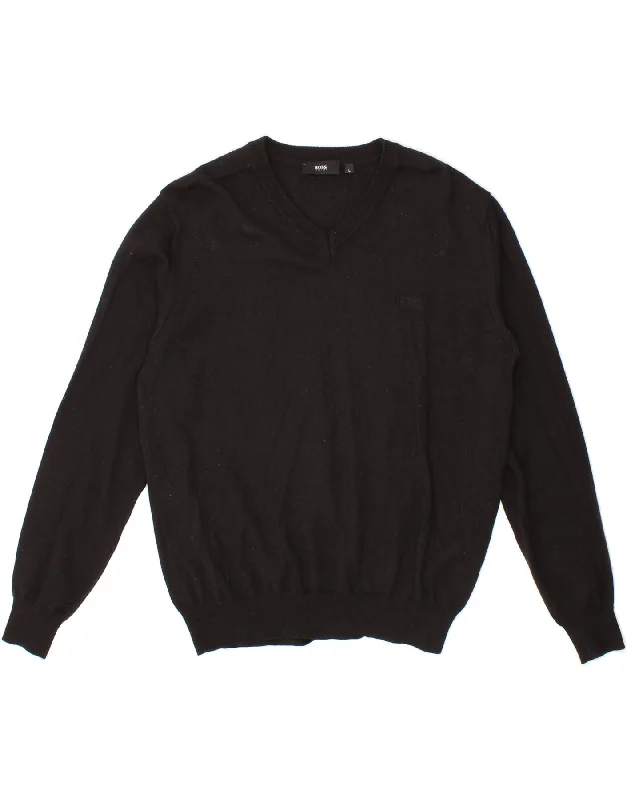Blowout Deals HUGO BOSS Womens V-Neck Jumper Sweater UK 16 Large Black