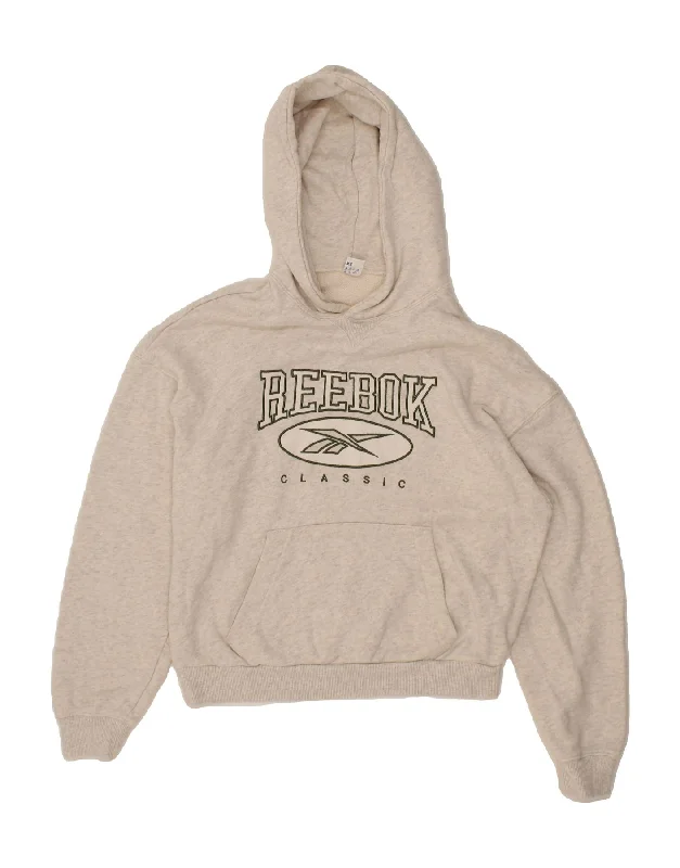 The Best Prices REEBOK Womens Graphic Crop Hoodie Jumper UK 6 XS Grey Flecked Cotton