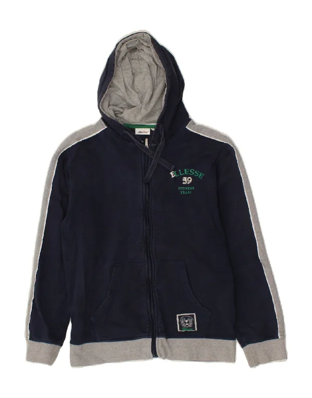 Final Markdown ELLESSE Womens Zip Hoodie Sweater UK 16 Large Navy Blue Colourblock Cotton Final Markdown ELLESSE Womens Zip Hoodie Sweater UK 16 Large Navy Blue Colourblock Cotton
