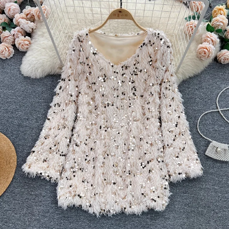 Don't Wait sequined loose fashionable top trend       S4664