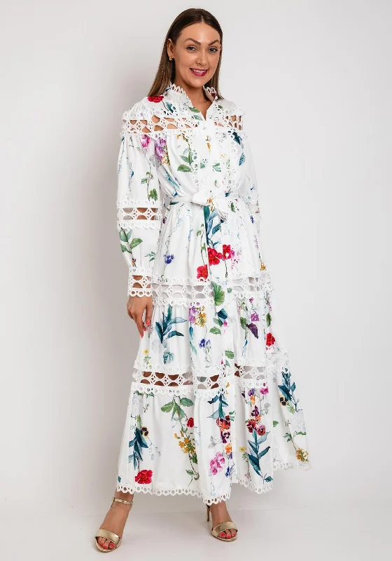 Extra Savings The Serafina Collection Floral Print with Broidery Maxi Dress, White Multi