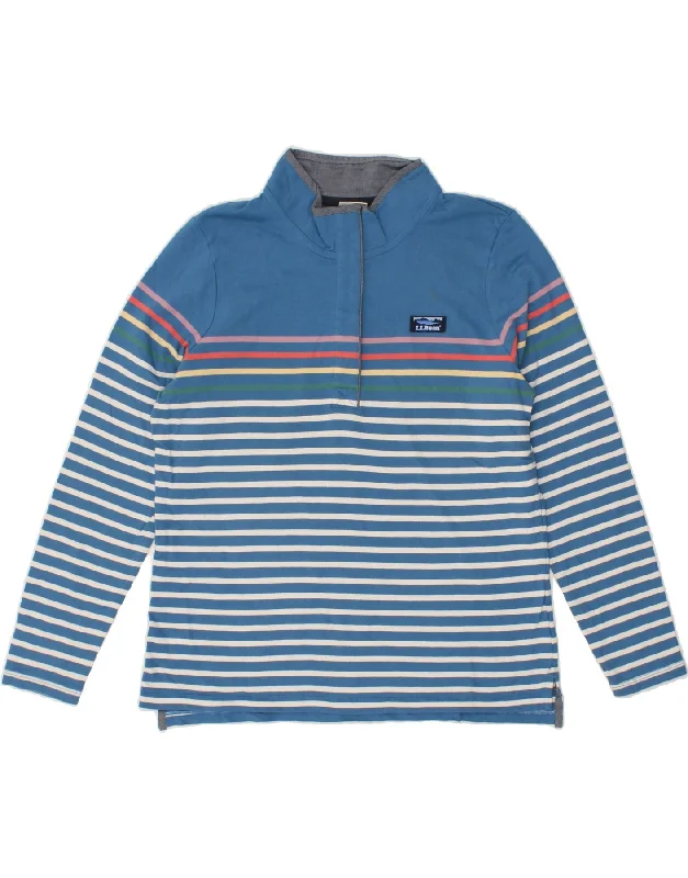 New Markdowns L.L.BEAN Womens Button Neck Sweatshirt Jumper UK 16 Large Blue Striped