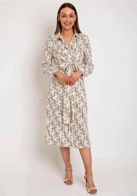 The Best Prices The Sofia Collection Satin Print Midi Shirt Dress, Beige