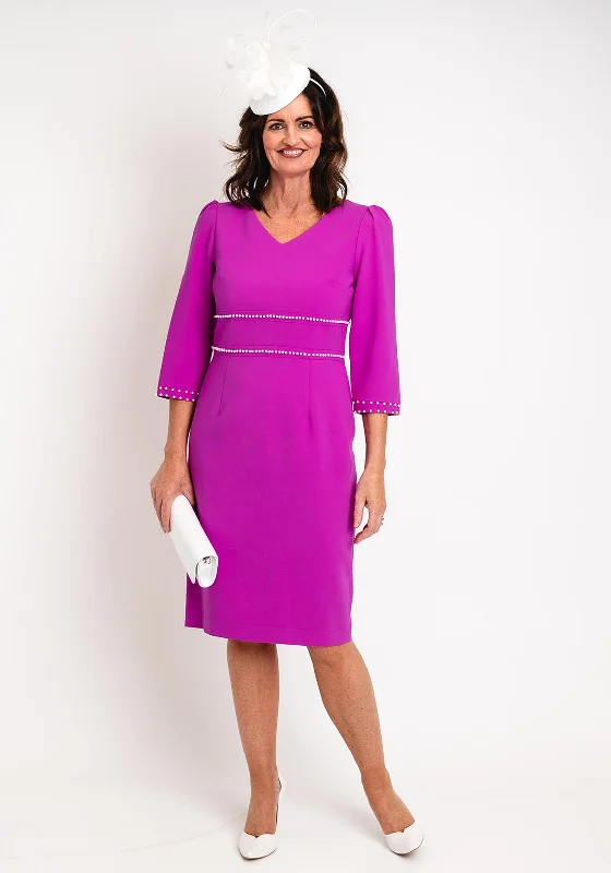 Lizabella Pearl Trim Midi Dress, Fuchsia