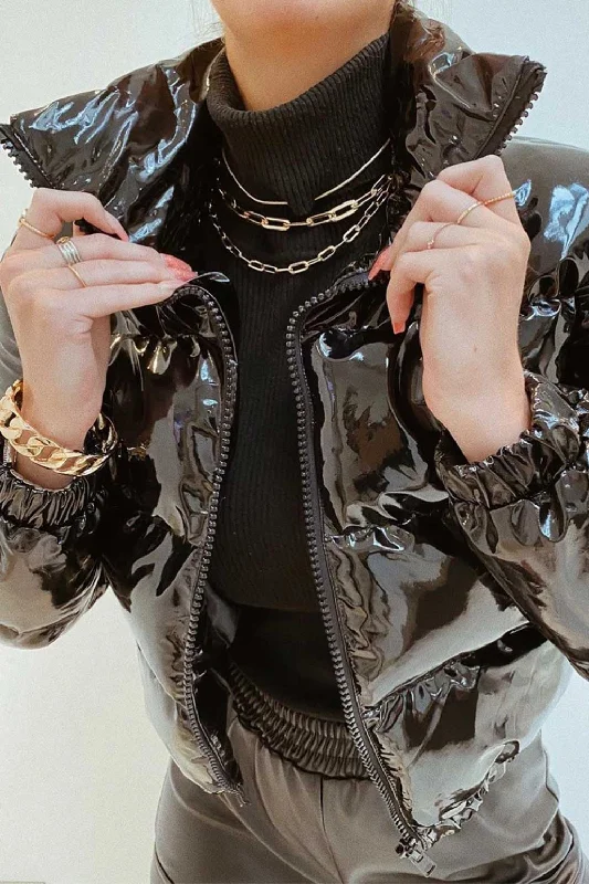 Flash Deals Black Shiny Puffer Jacket