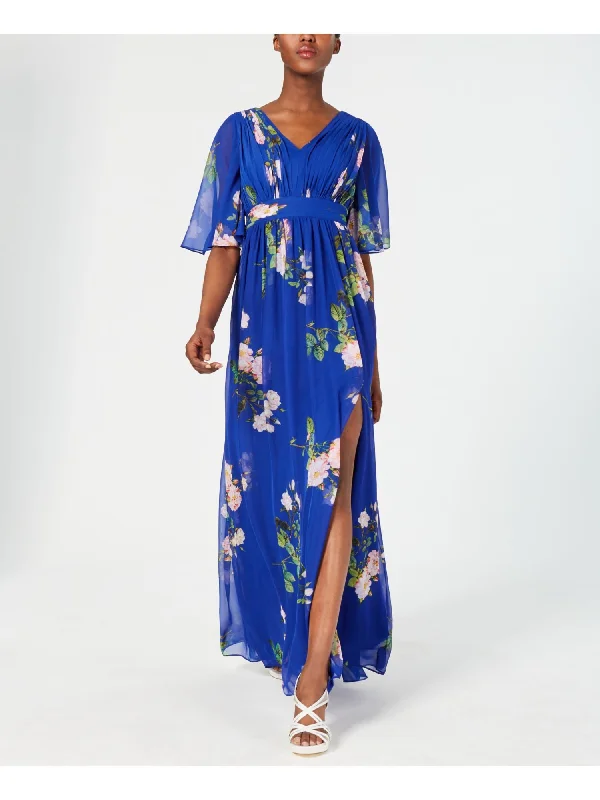 Hurry In ADRIANNA PAPELL Womens Floral V Neck Full-Length Sheath Dress