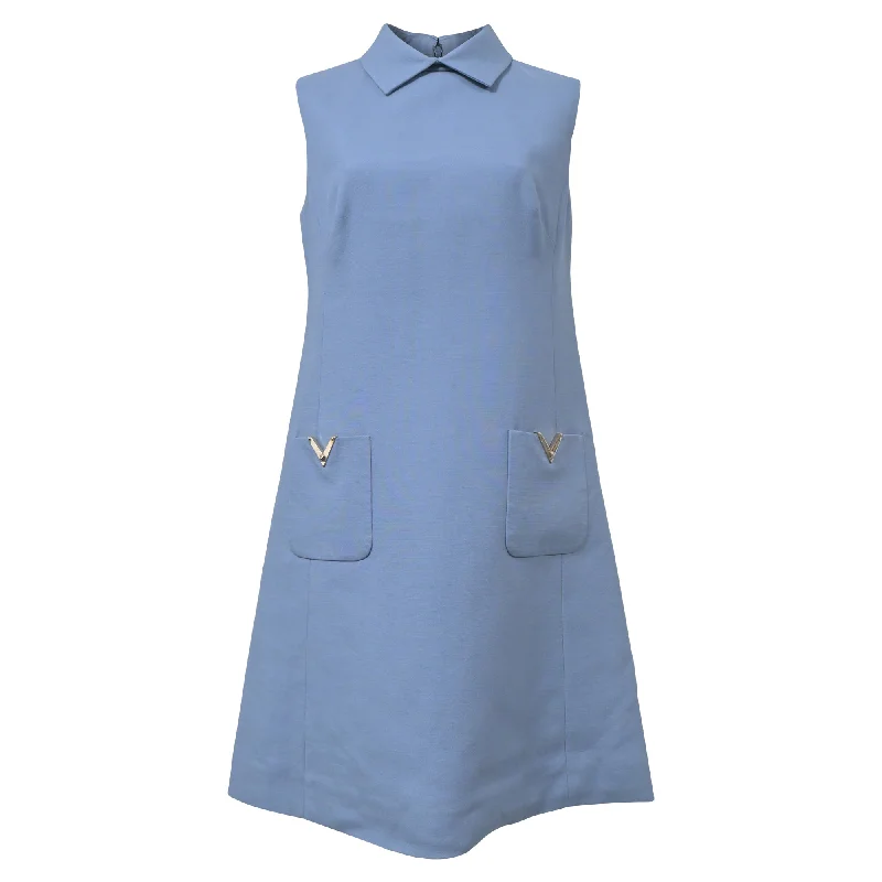 Big Savings Valentino Collared Mini Dress in Light Blue Wool