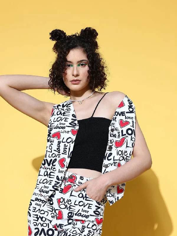Price Drop Alert Women Red Love Heart Print Waistcoat