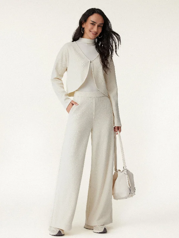 Super Bargain 2Pcs Set V-Neck Jacket & Wide Leg Pant