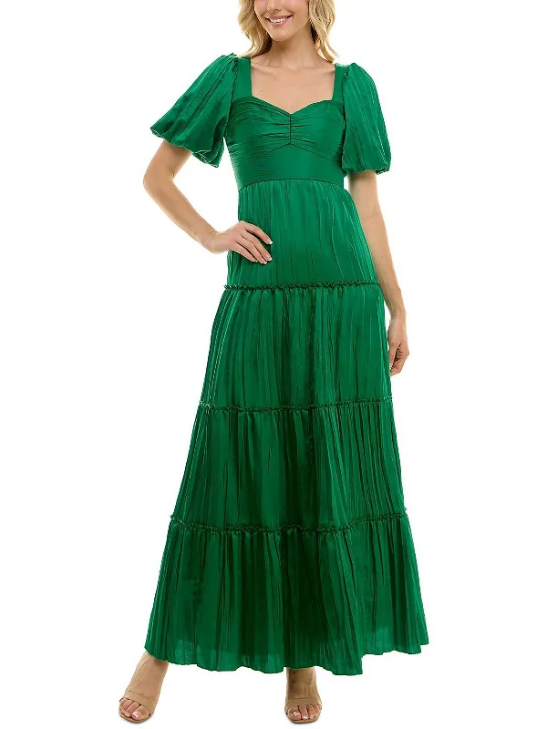 Price Fest Juniors Womens Satin Puff Sleeve Evening Dress