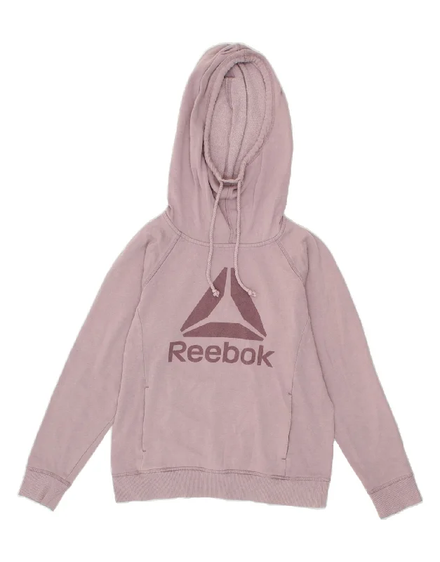 REEBOK Womens Oversized Graphic Hoodie Jumper UK 6 XS Purple Cotton