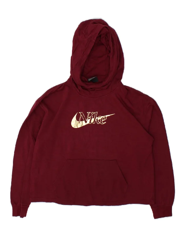 NIKE Womens Graphic Hoodie Jumper UK 10 Small Maroon Cotton