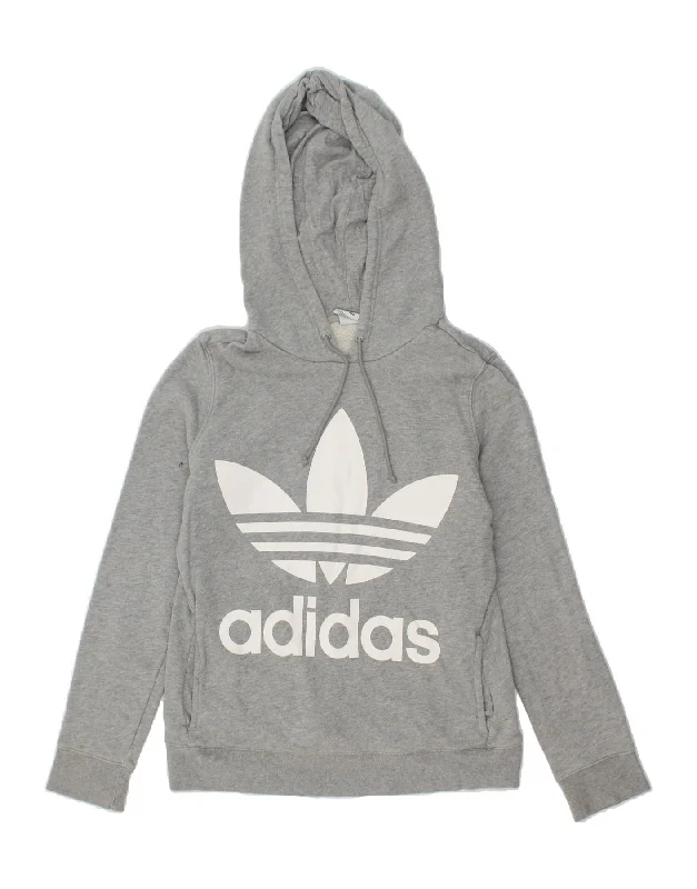 ADIDAS Womens Oversized Graphic Hoodie Jumper UK 8 Small Grey Cotton