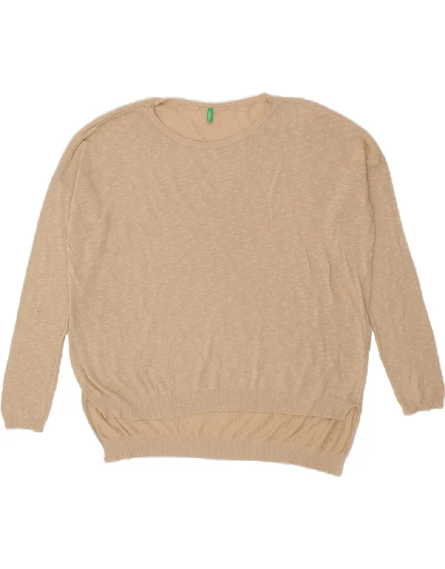 Special Price BENETTON Womens Oversized Boat Neck Jumper Sweater UK 18 XL Beige