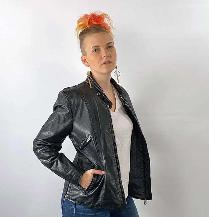 Price Reduction Women's Vintage 70s Motorcycle Jacket Black Leather Moto M/L VFG