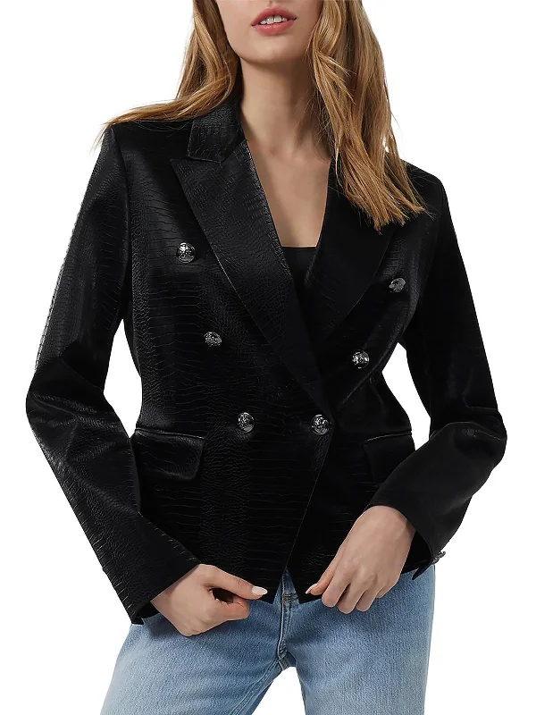 Ivar Womens Faux Crocodile Triple-Breasted Suit Jacket