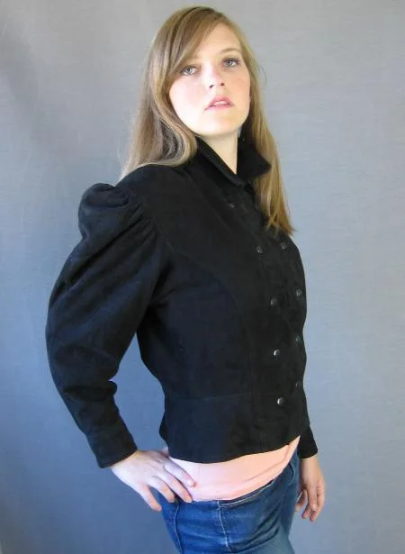 Super Deal Women's Jacket 80s Michael Hoban North Beach Vintage Military Style Black Suede VFG Medium